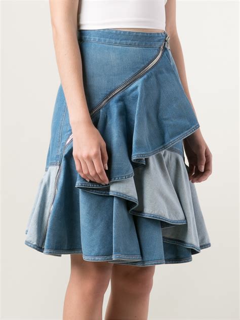 givenchy short flared denim skirt in blue|Skirt in denim with slit .